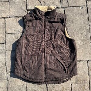 Lee Winter Vest Men's Large Faux Sherpa Lined Brown Canvas Full Zip Work Wear